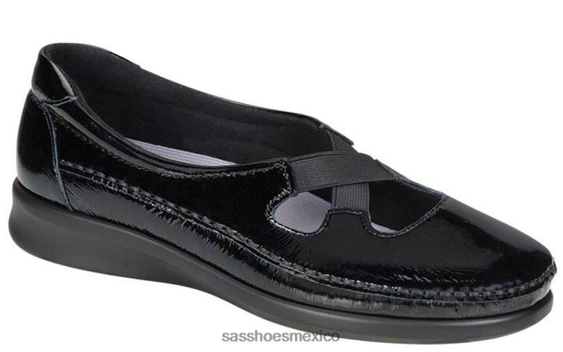 mx SAS mujer versátil resbalón crissy en mocasín charol negro LVV46198