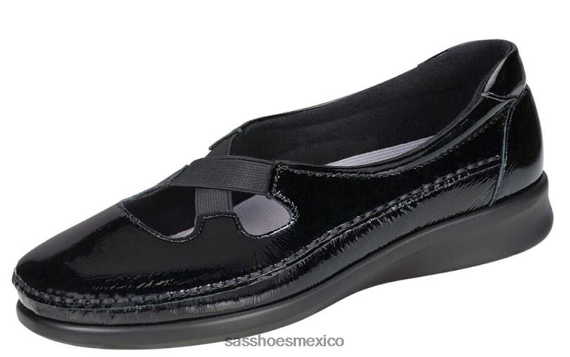 mx SAS mujer versátil resbalón crissy en mocasín charol negro LVV46198