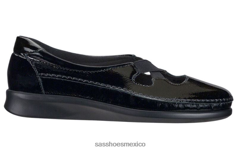 mx SAS mujer versátil resbalón crissy en mocasín charol negro LVV46198