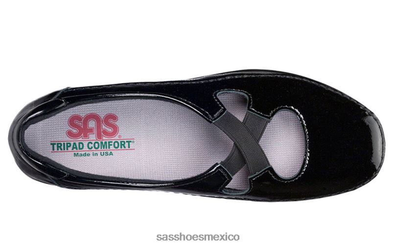 mx SAS mujer versátil resbalón crissy en mocasín charol negro LVV46198
