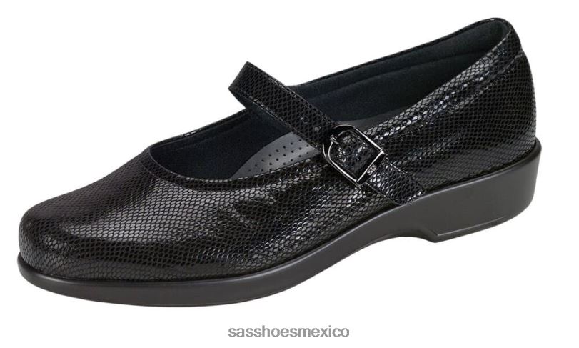 mx SAS mujer versátil zapato maría merceditas serpiente negra LVV46175