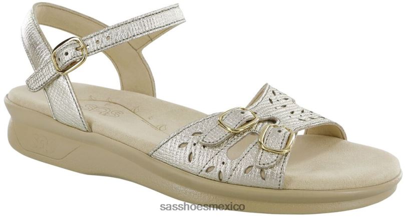 mx SAS mujer versátil sandalia duo con tira de cuarto lino dorado LVV4688