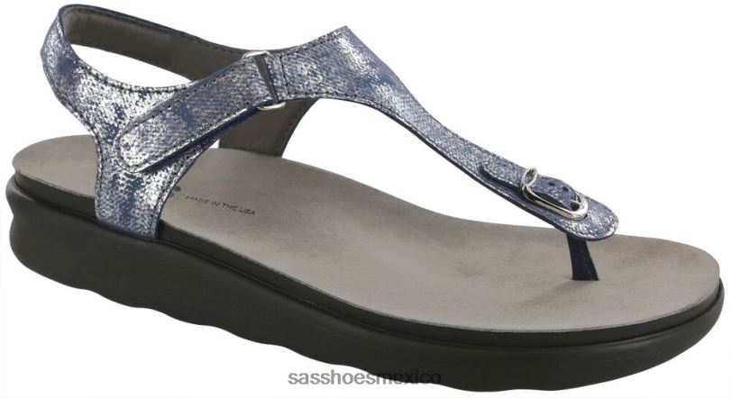 mx SAS mujer versátil sandalia marina con correa en T azul plateado LVV46143