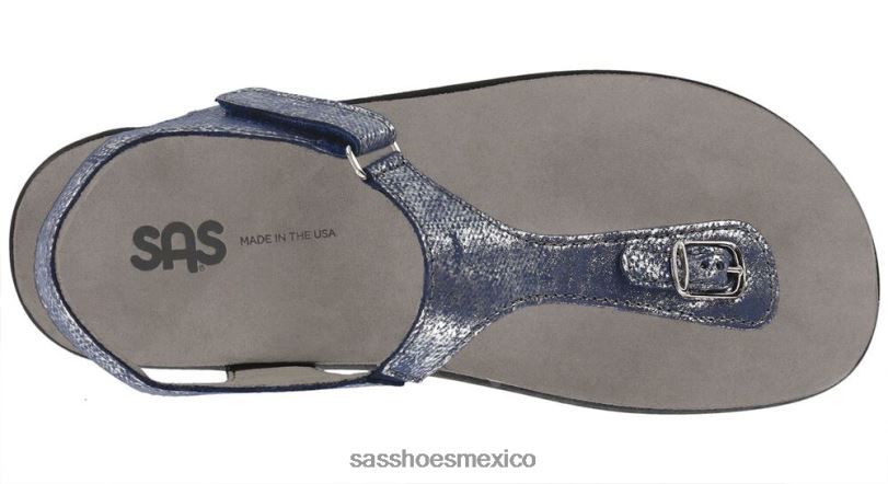 mx SAS mujer versátil sandalia marina con correa en T azul plateado LVV46143