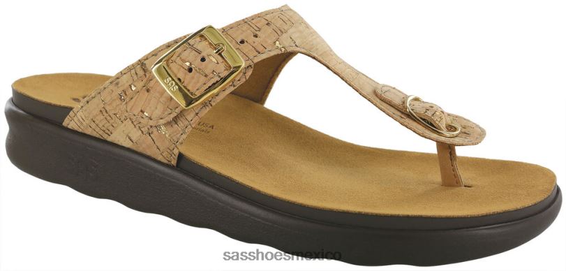 mx SAS mujer versátil sandalia sanibel con correa en T corcho dorado LVV4627