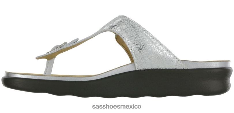 mx SAS mujer versátil sandalia sanibel con correa en T plata brillante LVV4632