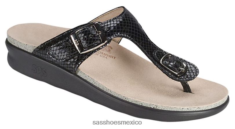 mx SAS mujer versátil sandalia sanibel con correa en T serpiente negra LVV4630