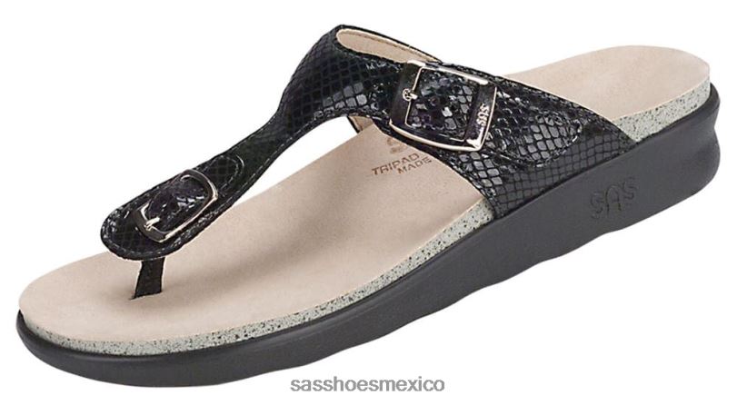mx SAS mujer versátil sandalia sanibel con correa en T serpiente negra LVV4630