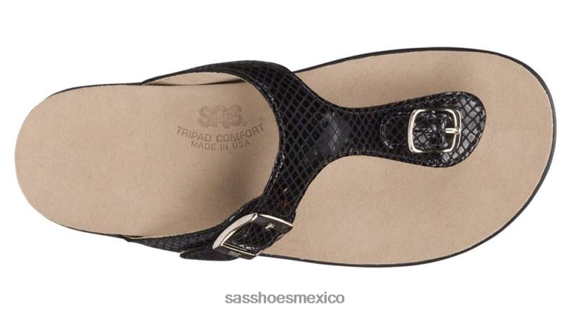 mx SAS mujer versátil sandalia sanibel con correa en T serpiente negra LVV4630