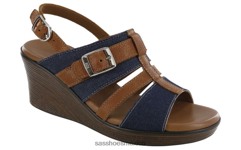 mx SAS mujer versátil sandalias Layla con tira en T y cuña Jean azul LVV46160