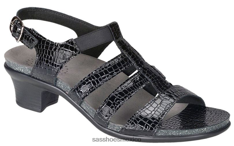 mx SAS mujer versátil sandalias allegro con correa en el talón cocodrilo negro LVV46122
