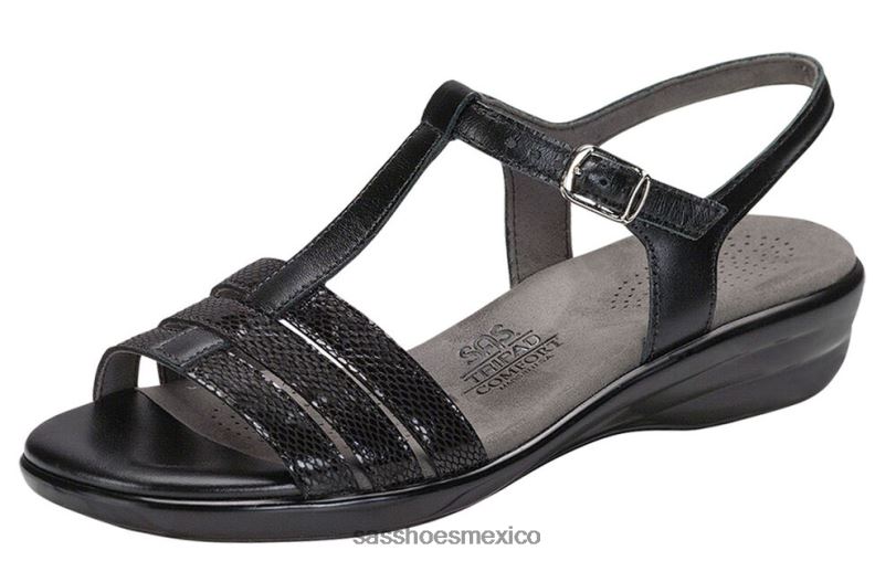 mx SAS mujer versátil sandalias capri con correa en T serpiente negra LVV46145