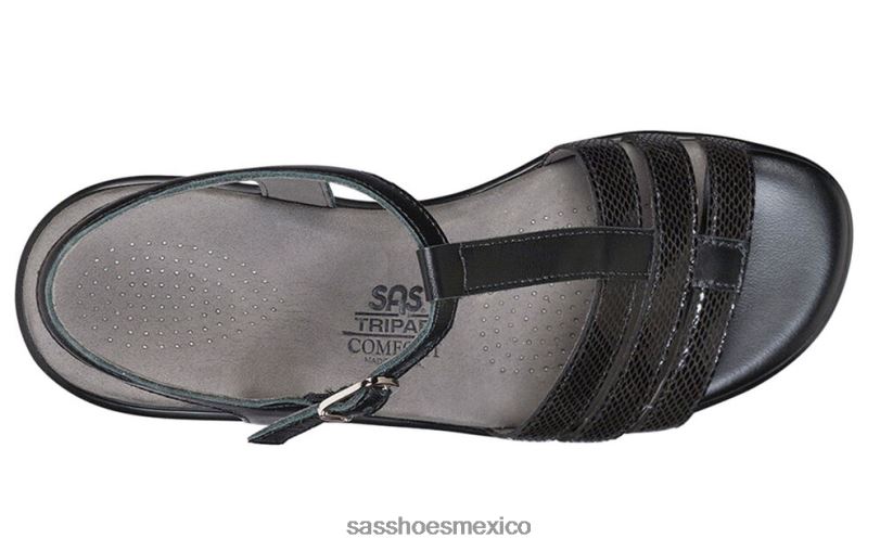 mx SAS mujer versátil sandalias capri con correa en T serpiente negra LVV46145