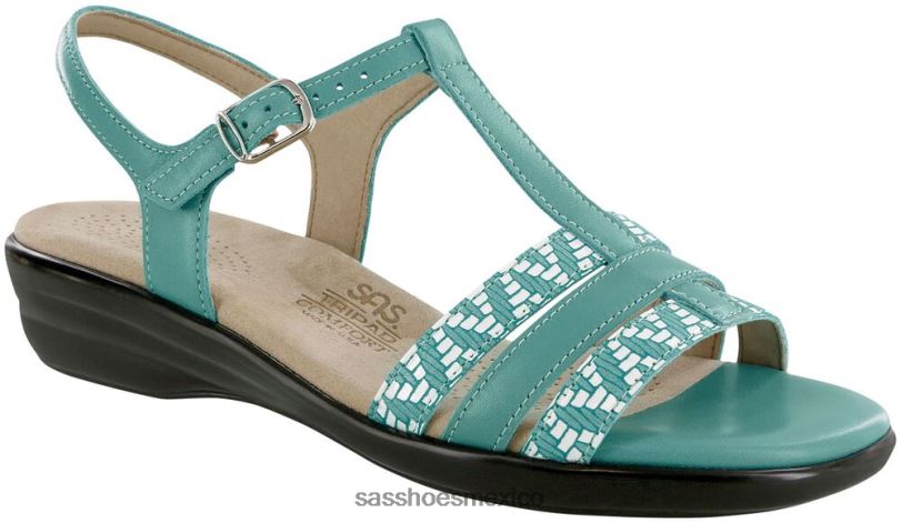 mx SAS mujer versátil sandalias capri con correa en T turquesa/cheurón LVV46147