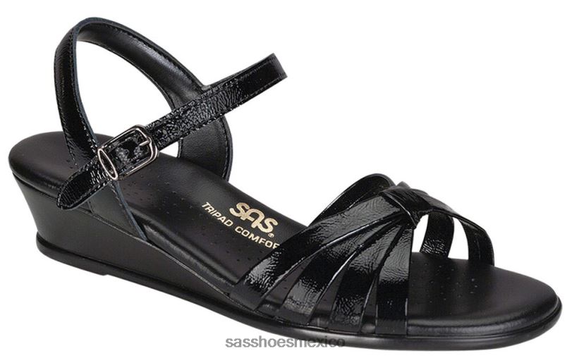 mx SAS mujer versátil sandalias con cuña y correa de cuarto de tiras charol negro LVV46125
