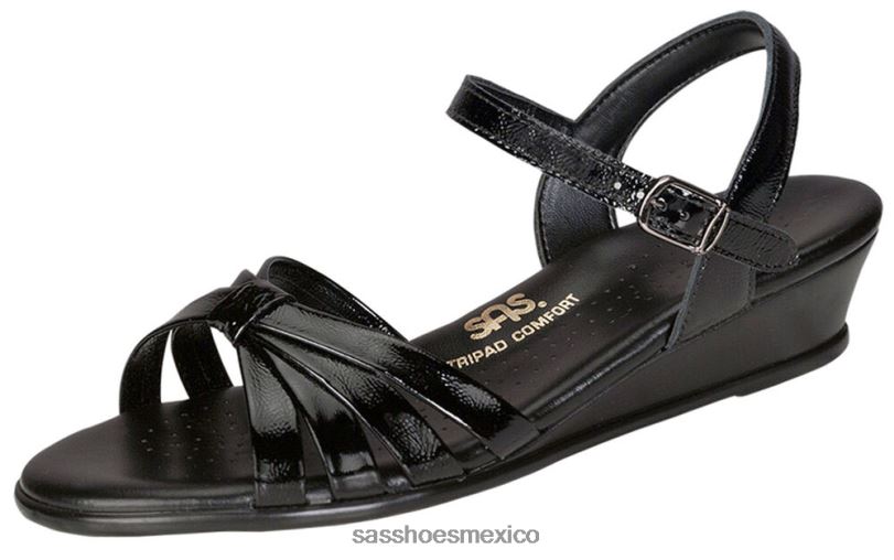 mx SAS mujer versátil sandalias con cuña y correa de cuarto de tiras charol negro LVV46125