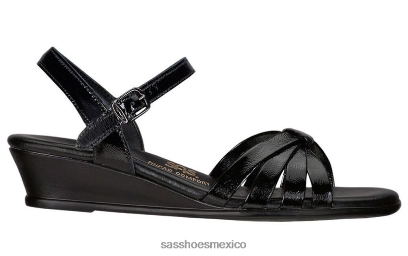 mx SAS mujer versátil sandalias con cuña y correa de cuarto de tiras charol negro LVV46125