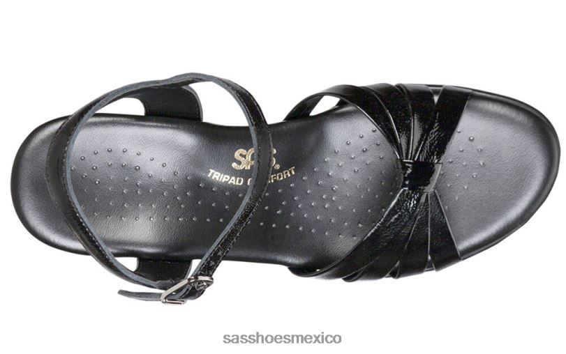 mx SAS mujer versátil sandalias con cuña y correa de cuarto de tiras charol negro LVV46125