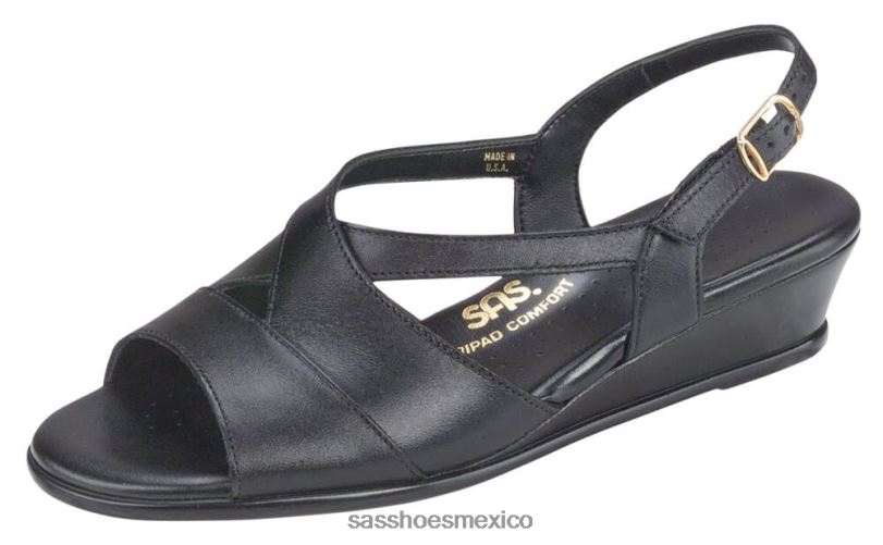 mx SAS mujer versátil sandalias con cuña y tiras cruzadas negro LVV46173