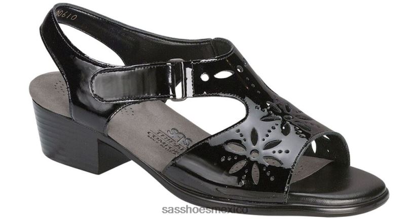 mx SAS mujer versátil sandalias con tira en el talón y motivo de rayos de sol charol negro LVV46106