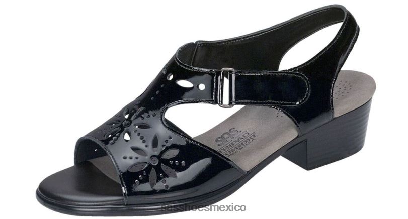 mx SAS mujer versátil sandalias con tira en el talón y motivo de rayos de sol charol negro LVV46106