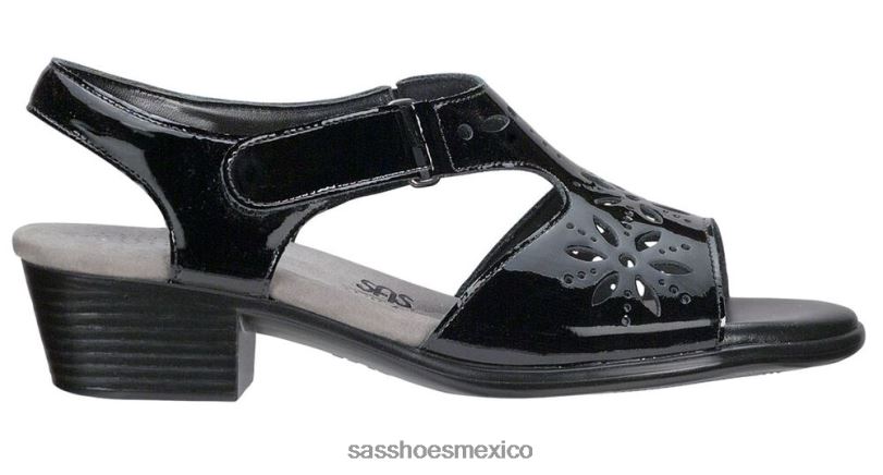 mx SAS mujer versátil sandalias con tira en el talón y motivo de rayos de sol charol negro LVV46106