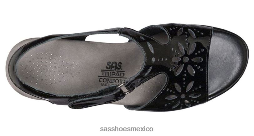 mx SAS mujer versátil sandalias con tira en el talón y motivo de rayos de sol charol negro LVV46106