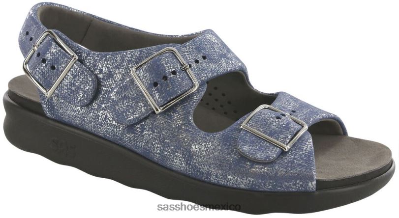 mx SAS mujer versátil sandalias holgadas con correa en el talón azul plateado LVV46118