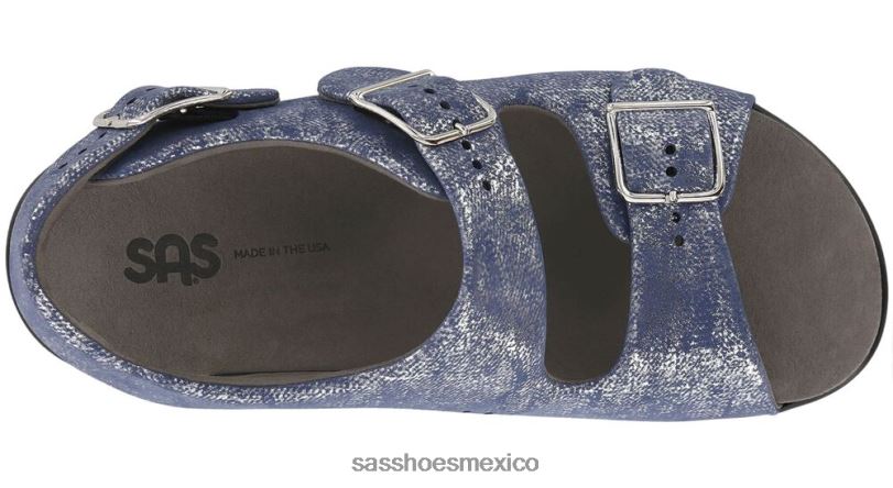 mx SAS mujer versátil sandalias holgadas con correa en el talón azul plateado LVV46118
