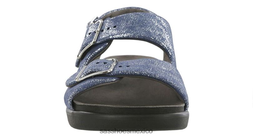 mx SAS mujer versátil sandalias holgadas con correa en el talón azul plateado LVV46118