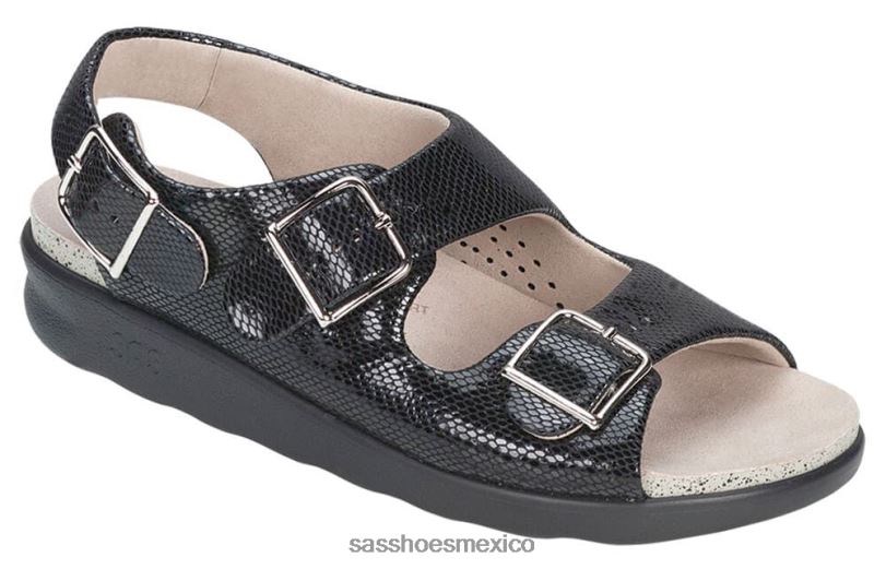 mx SAS mujer versátil sandalias holgadas con correa en el talón serpiente negra LVV46114