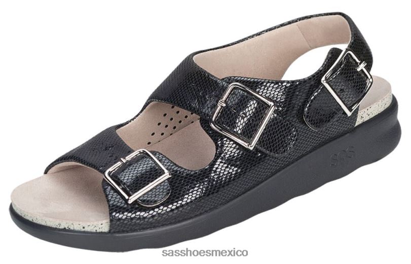 mx SAS mujer versátil sandalias holgadas con correa en el talón serpiente negra LVV46114
