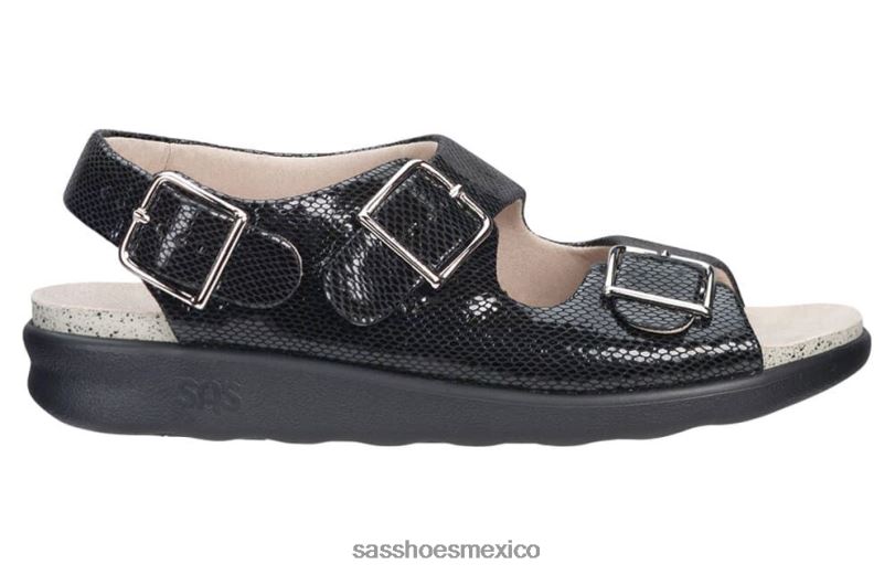 mx SAS mujer versátil sandalias holgadas con correa en el talón serpiente negra LVV46114