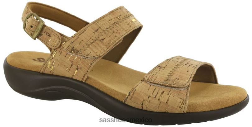 mx SAS mujer versátil sandalias nudu con correa en el talón corcho dorado LVV4693