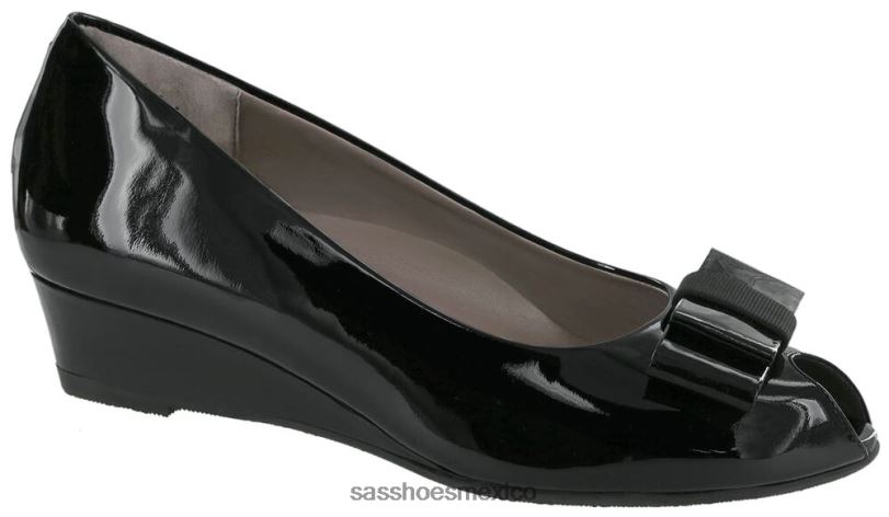 mx SAS mujer inspirado cuña peep toe ava charol negro LVV46401