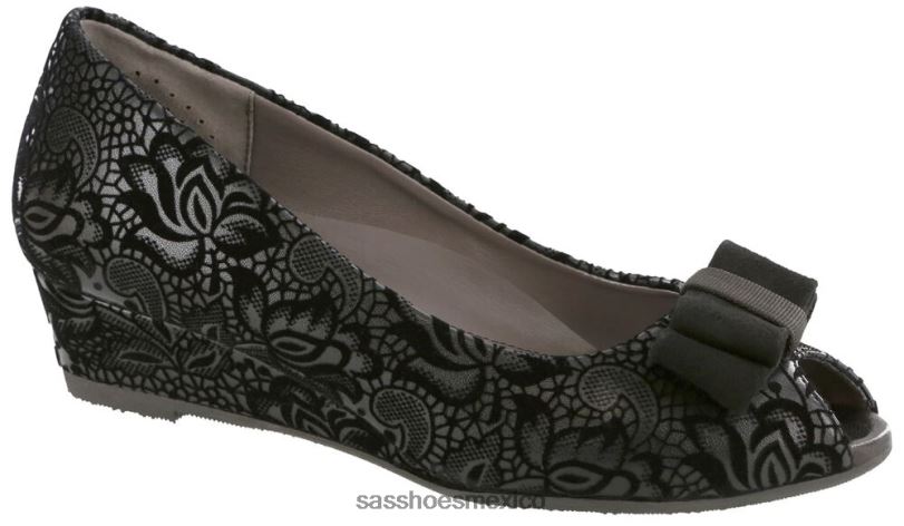 mx SAS mujer inspirado cuña peep toe ava floral negro LVV46402