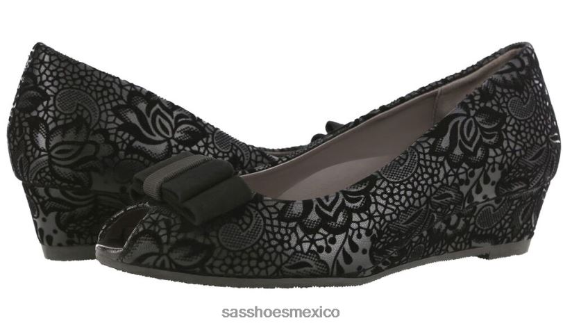 mx SAS mujer inspirado cuña peep toe ava floral negro LVV46402